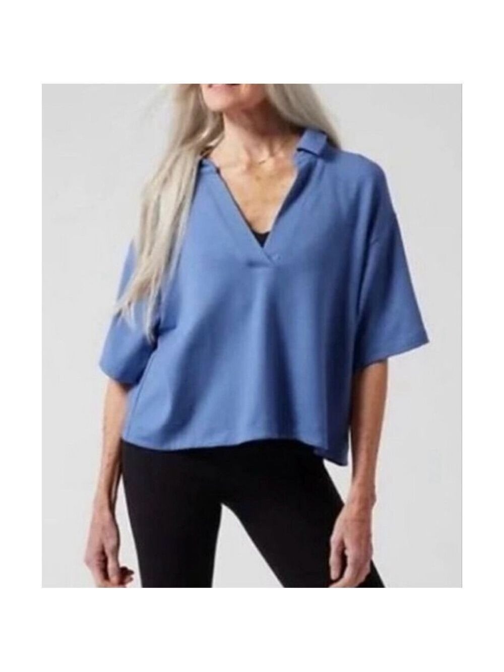 Women's Athleta Blue Westwood Sweatshirt Polo Tee M